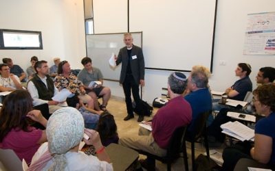 Prof. William Kolbrener leads a session at the recent Limmud conference in Jerusalem (photo credit: Yehoshua Halevi)