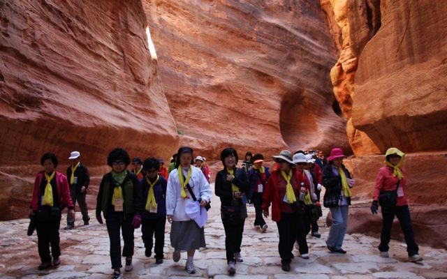 Tourists in the Jordanian city of Petra (illustrative photo credit: Audrey Attia/Flash90)