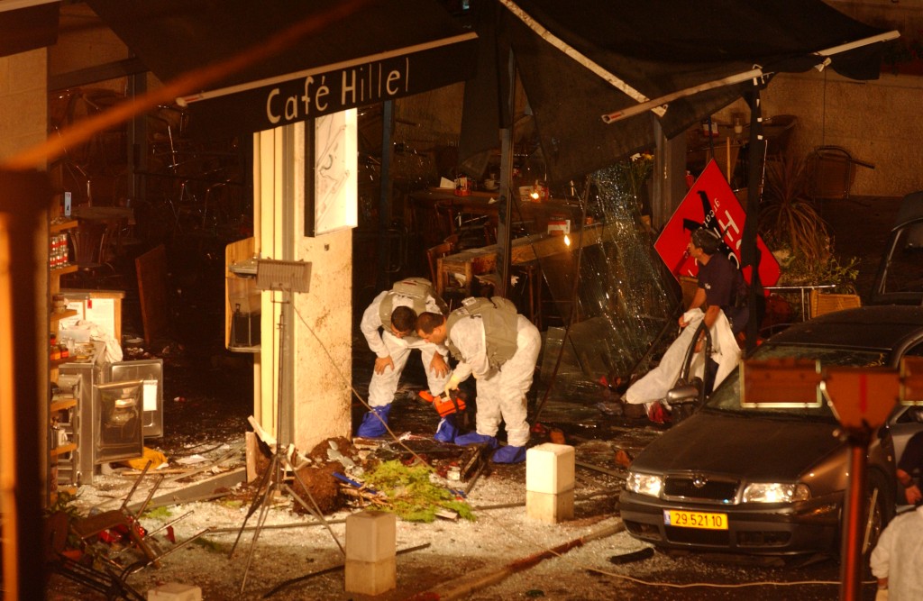 The scene of a suicide bombing, engineered by Hamed, at the Cafe Hillel coffee shop in Jerusalem, September 9, 2003 (photo credit: Flash90)