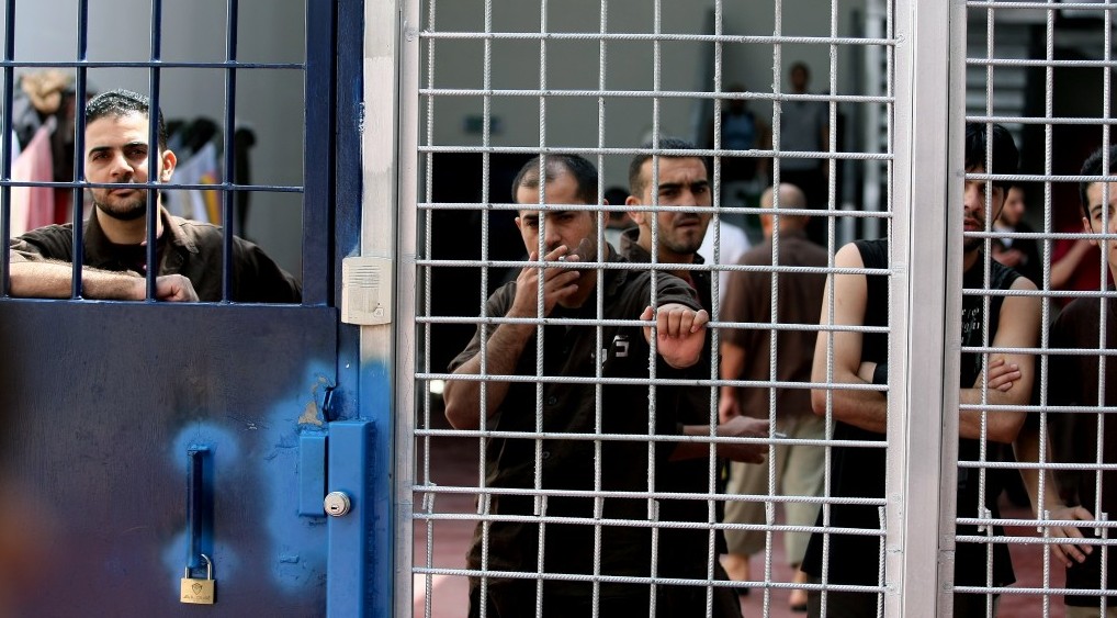Security prisoners in Ofer Prison, Israel (photo credit: Moshe Shai/FLASH90)