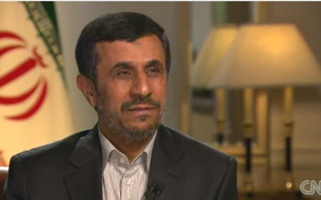 Mahmoud Ahmadinejad en septembre 2012. (Crédit : capture d'écran YouTube/CNN)