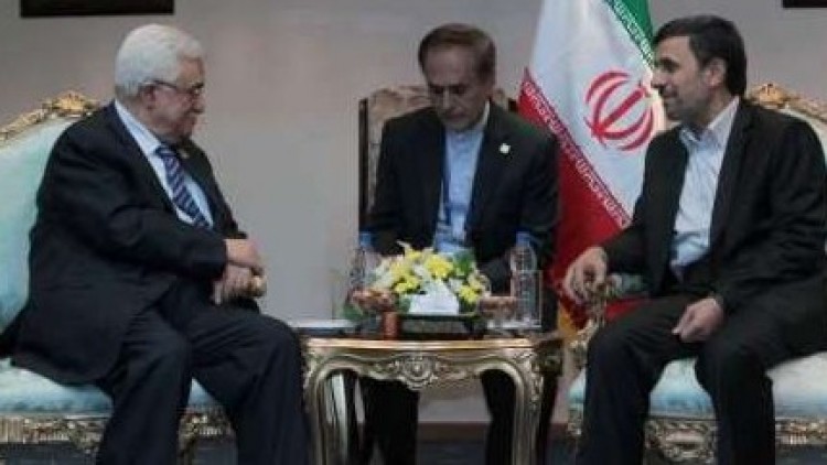 Mahmoud Abbas and Mahmoud Ahmadinejad in Cairo on February 6 (photo credit: IRNA screenshot)