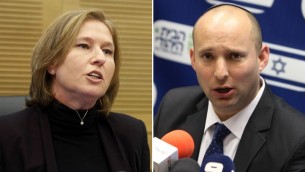Tzipi Livni et Naftali Bennett (Image composée : Flash90)