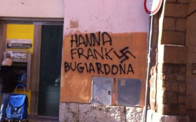 Un graffiti antisémite dans le district de Rome, 25 janvier 2014. (Crédit : Yuri Bugli/Facebook)