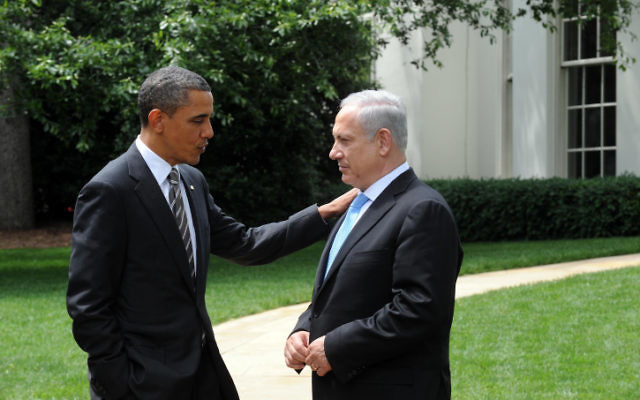 Le président américain Barack Obama et le Premier ministre Benjamin Netanyahu à la Maison Blanche, en 2012. (Crédit : Avi Ohayon/GPO/Flash90)