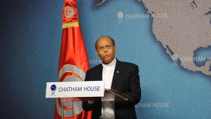 Le président tunisien Moncef Marzouki à Chatham House (Crédit : Chatham House/Flickr/CC BY 2.0)