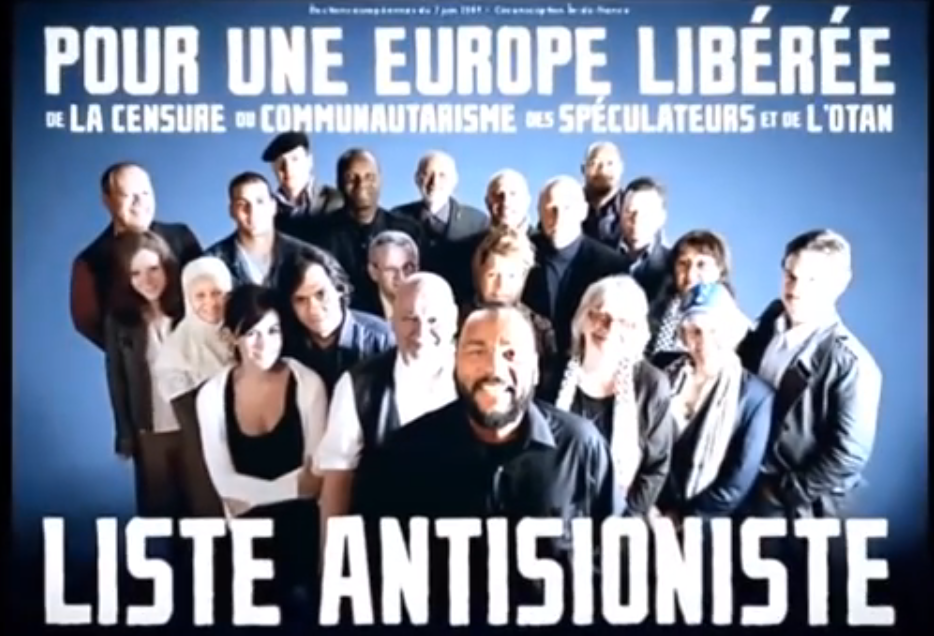 Affiche de campagne du parti antisioniste de Dieudonné et Alain Soral de 2009. (Crédit : capture d'écran YouTube)