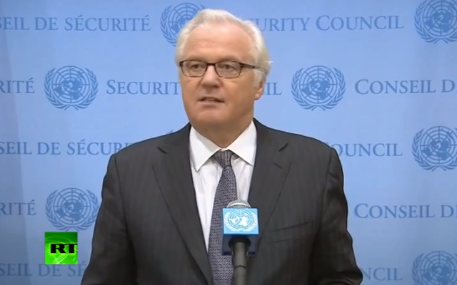 Vitali Tchourkine, ambassadeur de la Russie aux Nations unies. (Crédit : capture d’écran YouTube)