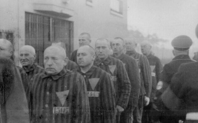 Les prisonniers de Sachsenhausen en 1938 (Crédit : Heinrich Hoffman Collection/Wikipedia)