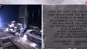 Capture d’écran de la plaque française qui est à Auschwitz (Crédit : France 2)