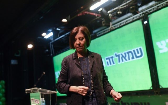 Zehava Galon, présidente du Meretz,après l'annonce des résultats des élections législatives, le 17 mars 2015. (Crédit : Ben Kelmer/Flash90)