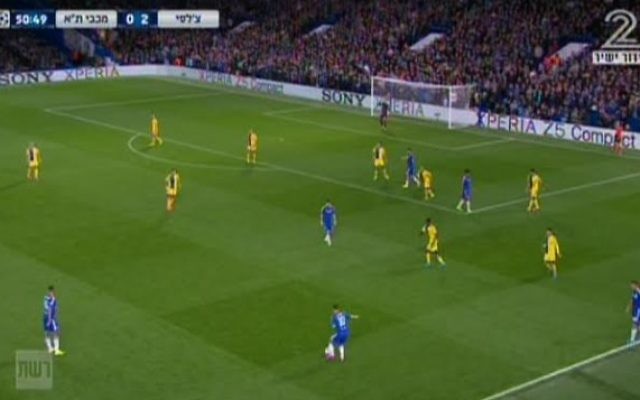 Illustration : Attaque de Chelsea contre le Maccabi Tel-Aviv au stade de Stamford Bridge à Londres, dans le cadre de la Ligue des champions européens, le 16 septembre 2015 (Capture d'écran Deuxième chaîne)