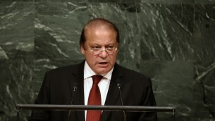 Le Premier ministre du Pakistan, Nawaz Sharif, à l'Assemblée générale des Nations unies à l'ONU à New York, le 30 septembre 2015 (Crédit : AFP / Jewel Samad)