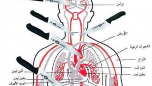 Un tableau anatomique publié sur Facebook montrant les parties du corps à atteindre en poignardant la victime (Photo: Autorisation MEMRI)