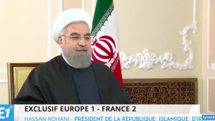 Capture d’écran Hassan Rouhani interviewé par des journalistes français en Iran, le 11 novembre 2015 (Crédit : YouTube)