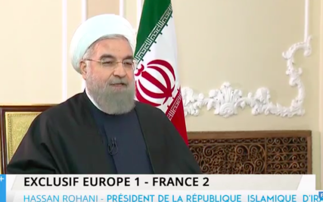 Capture d’écran Hassan Rouhani interviewé par des journalistes français en Iran, le 11 novembre 2015 (Crédit : YouTube)