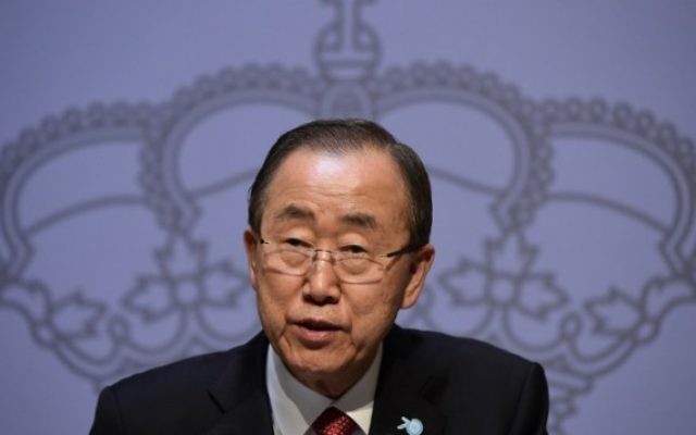 Photo d'illustration : Le secrétaire général de l'ONU Ban Ki-moon parle lors d'une conférence de presse au Palais de Santa Cruz à Madrid le 29 octobre 2015. (AFP Photo / Javier Soriano)