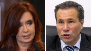 La présidente de l'argentine Cristina Kirchner (à gauche), à Buenos Aires, le 19 septembre 2012, et le défunt procureur de la République de l'Argentine, Alberto Nisman, (à droite), à Buenos Aires, le 20 mai 2009 (Crédit : Juan Mabromata / AFP)