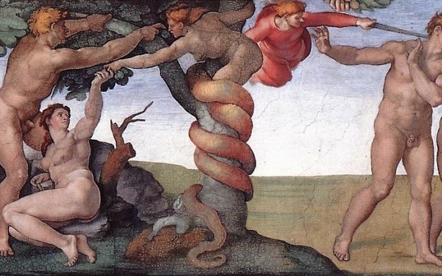 La chute d'Adam et Eve comme représenté dans la Chapelle Sixtine par Michel-Ange