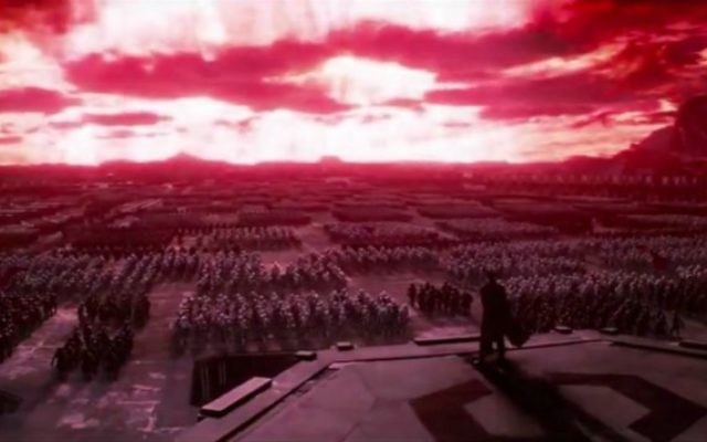 Les troupes impériales massées dans un rassemblement de style nazi dans "Star Wars : le réveil de la Force". (Crédit : capture d'écran YouTube)
