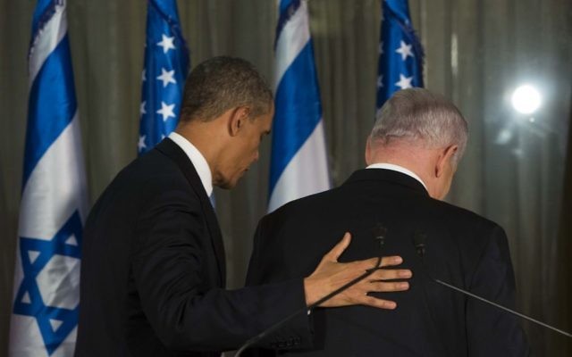 Le président américain Barack Obama et le Premier ministre Benjamin Netanyahu après une conférence de presse à la résidence du Premier ministre à Jérusalem, le 20 mars 2013. (Crédit : Yonatan Sindel / Flash90)
