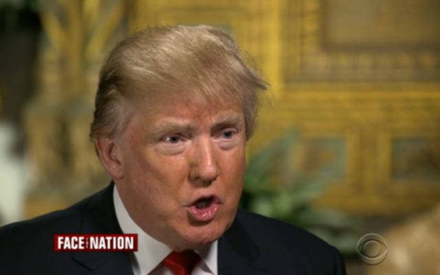 Le candidat à l'investiture républicaine Donald Trump lors de l'émission de CBS "Face the Nation" le 3 janvier 2016 (Crédit : Capture d'écran CBS)