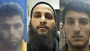 Les suspects accusés d'appartenir à une cellule terroriste de l'Etat islamique en Cisjordanie: Ahmad Shehadah (à gauche), Qusai Maswadeh (centre) et Muhammad Zerrie (à droite), en janvier 2016 (Crédit : Shin Bet)