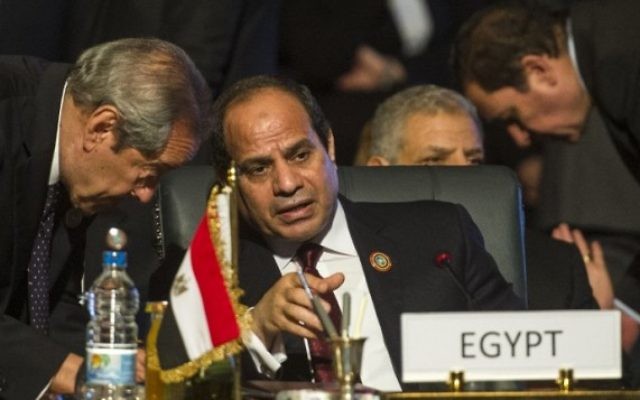 Le président égyptien Abdel Fattah el-Sissi (au centre) au cours d'un sommet sur l'Afrique, à Charm el-Sheikh, le 10 juin 2015. (Crédit : Khaled Desouki/AFP)