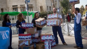 Des militants de l'organisation V15, le 17 février 2015. (Crédit : Miriam Alster/Flash90)