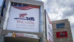 La Quicken Loans Arena décorée pour accueillir la Convention nationale républicaine, à Cleveland, Ohia, le 11 juillet 2016. (Crédit : Angelo Merendino/Getty Images)