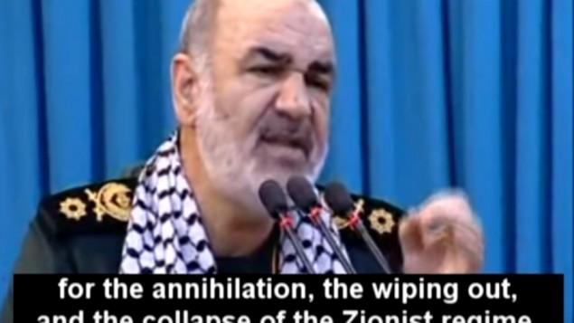 Le commandant adjoint des Gardes révolutionnaires iraniens Hossein Salami donne un discours sur la destruction d'Israël, le 1er juillet 2016. (Crédit : capture d'écran MEMRI)