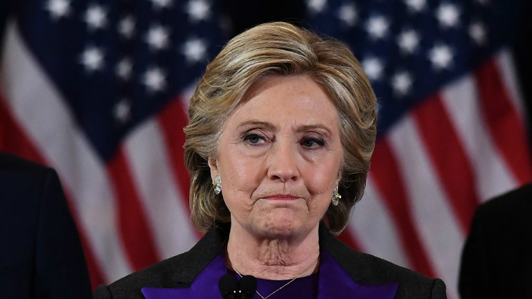 La candidate démocrate à la présidentielle Hillary Clinton après avoir été battue par Donald Trump, à New York, le 9 novembre 2016. (Crédit : Jewel Samad/AFP)