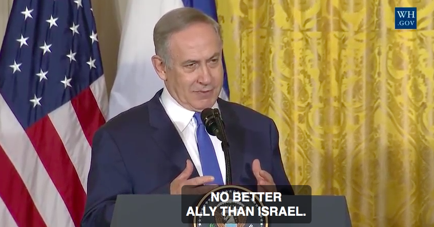 Le Premier ministre Benjamin Netanyahu, à la Maison Blanche, le 15 février 2017. (Crédit : capture d'écran YouTube/White House)
