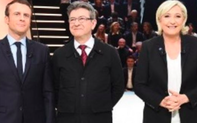 Emmanuel Macron, Jean-Luc Mélenchon et Marine Le Pen. (Crédit : AFP / Pool / Eliot Blondet)