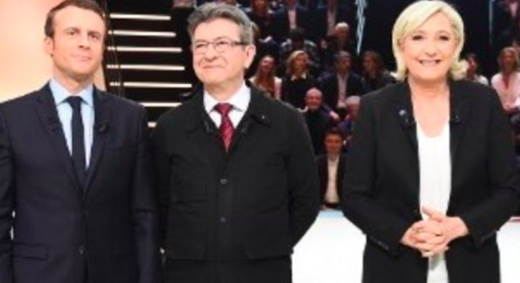 Emmanuel Macron, Jean-Luc Mélenchon et Marine Le Pen (Crédit : AFP / Pool / Eliot Blondet)