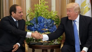 Le président américain Donald Trump, à droite, et le président égyptien Abdel-Fattah el-Sissi à Riyad, Arabie saoudite, le 21 mai 2017. (Crédit : Mandel Ngan/AFP)