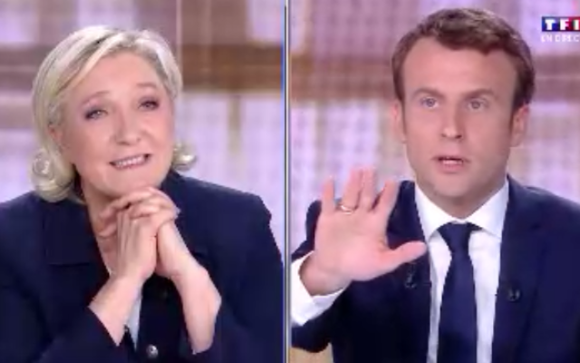 Marine Le Pen et Emmanuel Macron, le 4 mai 2017 (Crédit : Capture d’écran TF1)