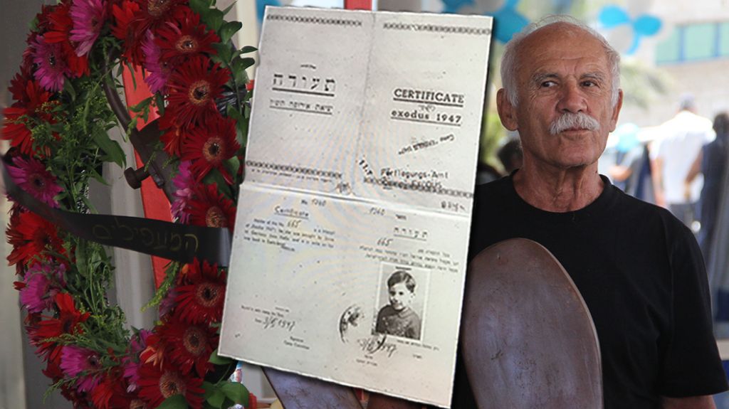 Un survivant avec ses papiers de quand il avait quatre ans au mémorial de l'Exodus au port de Haifa, le 18 juillet 2017 (Crédit : Laura Ben-David)
