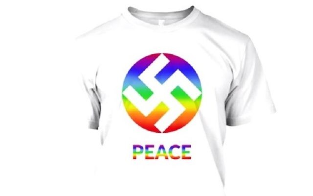 Les T-shirts de KA Design avec une croix gammée voulant symboliser la paix. (Crédit : Facebook/KA Design)
