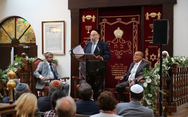 René-Samuel Sirat, ancien grand rabbin de France, inaugure la toute nouvelle Maison Rachi, à Troyes, le 10 septembre 2017. (Crédit : Maxime Bokobza)