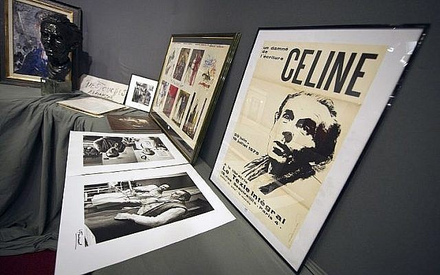 Des affiches et des photos du romancier français Louis-Ferdinand Céline, le 17 juin 2011 (Crédit : AFP / LIONEL BONAVENTURE)