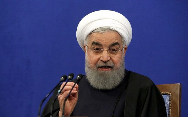 Le président iranien Hassan Rouhani prend la parole lors d'une conférence de presse à Téhéran le 6 février 2018 (ATTA KENARE/AFP)