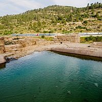 Une piscine datant de l'époque byzantine découverte sur le site d'Ein Hanya, près de Jérusalem, et révélée au public le 31 janvier 2018 (Crédit : Assaf Peretz / Israel Antiquities Authority)