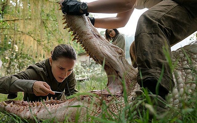 Natalie Portman avec un crocodile mutant dans 'Annihilation.' (Paramount Pictures)