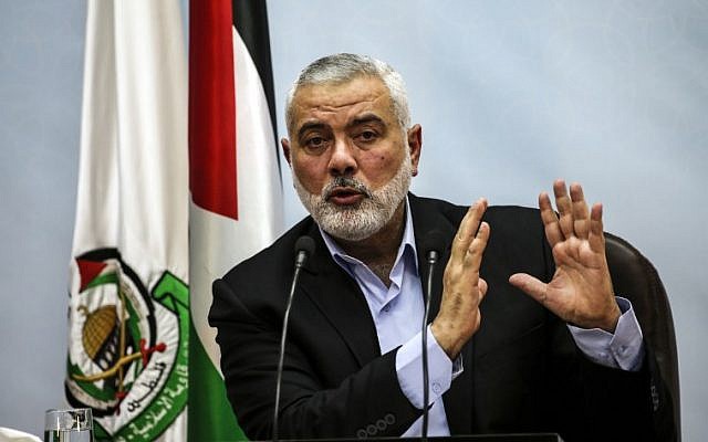 Ismail Haniyeh, leader du Hamas, prononce un discours à Gaza, le 23 janvier 2018. (Mahmud Hams / AFP)