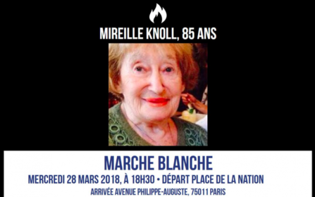 Rassemblement pour Mireille Knoll le 28 mars 2018 à 18H30 sur la place de la Nation (Crédit : Twitter/Crif)