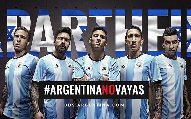 L'appel de BDS Argentine à l'équipe nationale argentine de football pour boycotter un match amical contre Israël prévu à Tel Aviv le 9 juin. Le hashtag #ArgentinaNoVayas signifie "L'Argentine n'y va pas". (Page Facebook de BDS Argentine)
