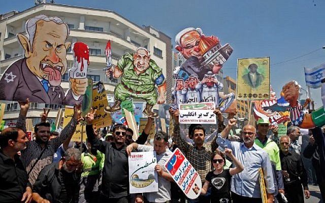 Manifestation iranienne à Téhéran lors de la Journée de Jérusalem, le 8 juin 2018 (Crédit : AFP Photo/STR)