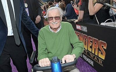 L'auteur-réalisateur Stan Lee à l'avant-première d'Avengers: Infinity War, à Los Angeles, le 23 avril 2018 (Crédit : Charley Gallay/Getty Images for Disney/AFP)