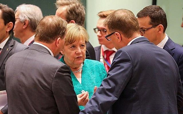 Angela Merkel à Bruxelles le 28 juin 2018. (Crédit : AFP/Ludovic Marin)